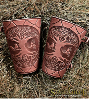 A Pair of Leather Cuffs LARP Bracers Armor Yggdrasil World Tree with Scale design